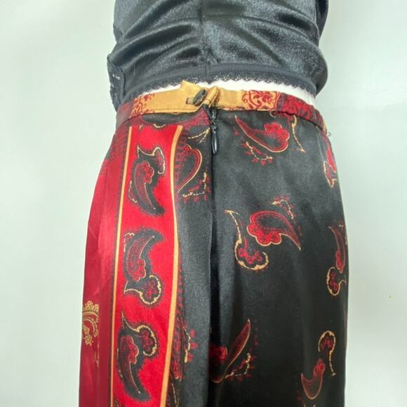 VTG Kathie Lee Womens Satin Asian Print Maxi Skirt Size M Whimsigoth Dark Floral - Picture 4 of 9